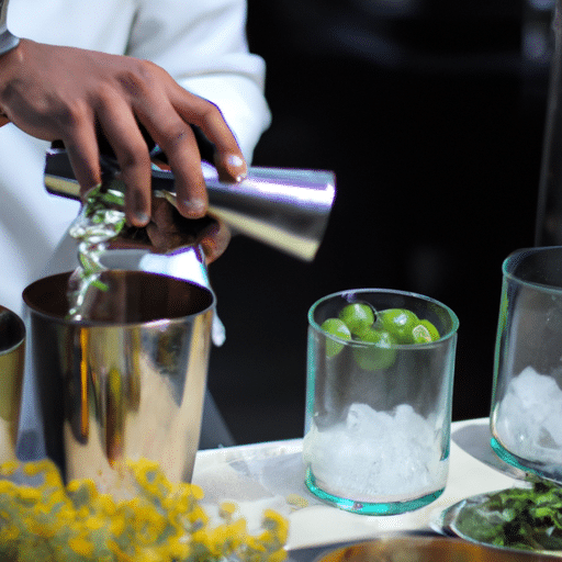 Image of a mixologist in action, expertly blending the ingredients of a Jasmine cocktail.