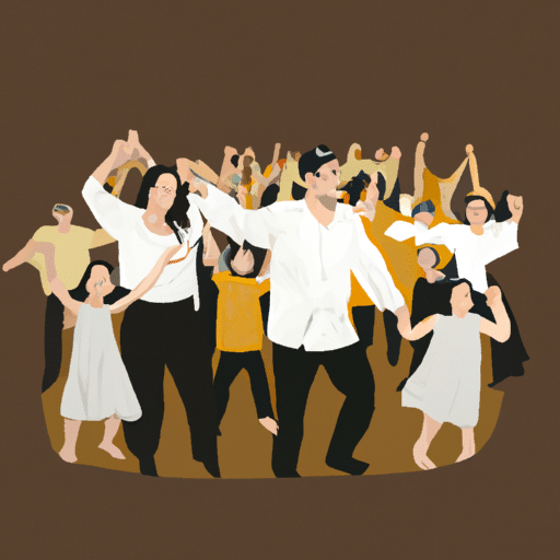 An Israeli family dancing the Hora during a celebration, their faces filled with joy and unity.